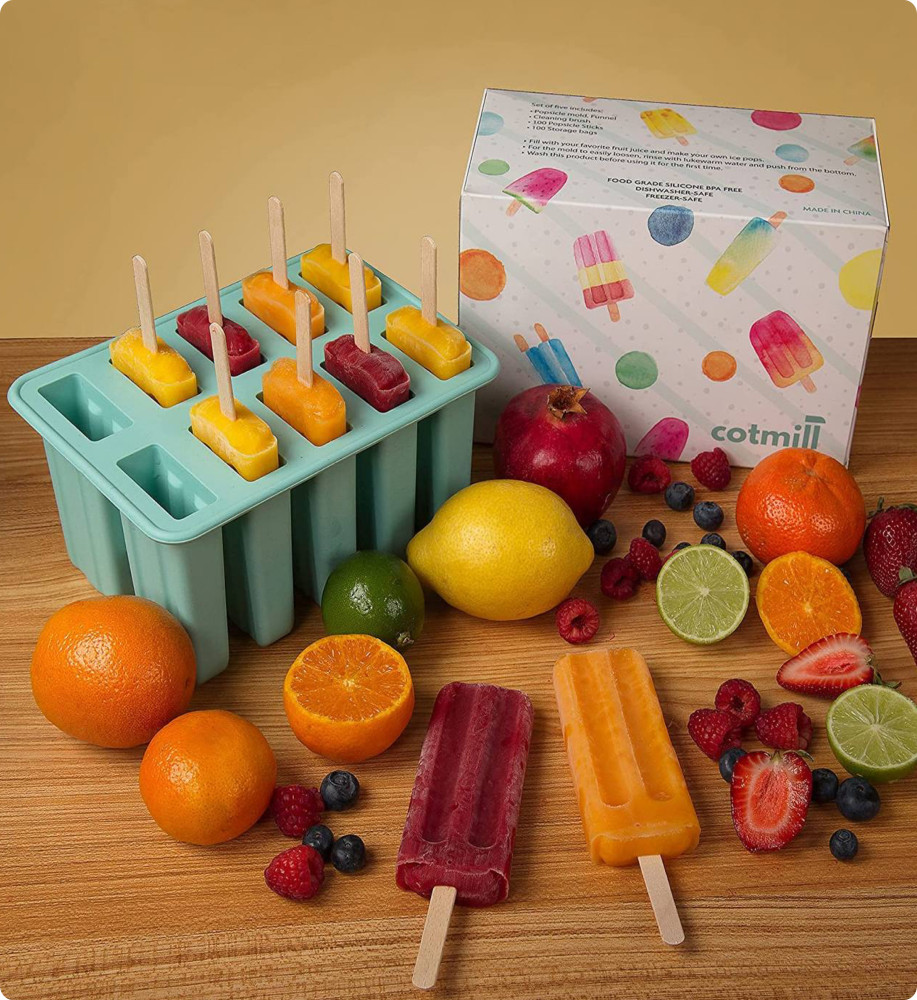 COTMILL Silicone Popsicle Mold Set -Premium Reusable Home made Ice Pops  Tray for Kids Food Grade
