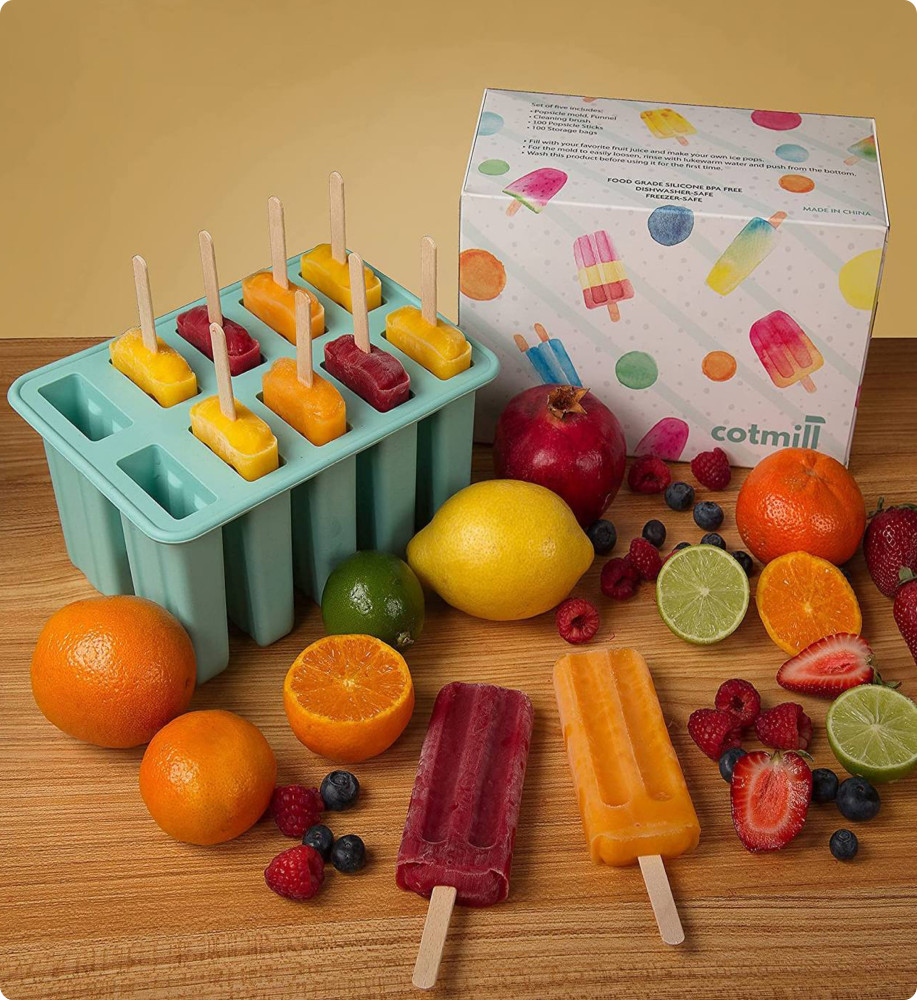 12 PCS Silicone Popsicle Molds Easy-release Bpa-free Popsicle Maker Molds  Ice Pop Molds Homemade Popsicle Ice Pop Maker With 50PCS Sticks 