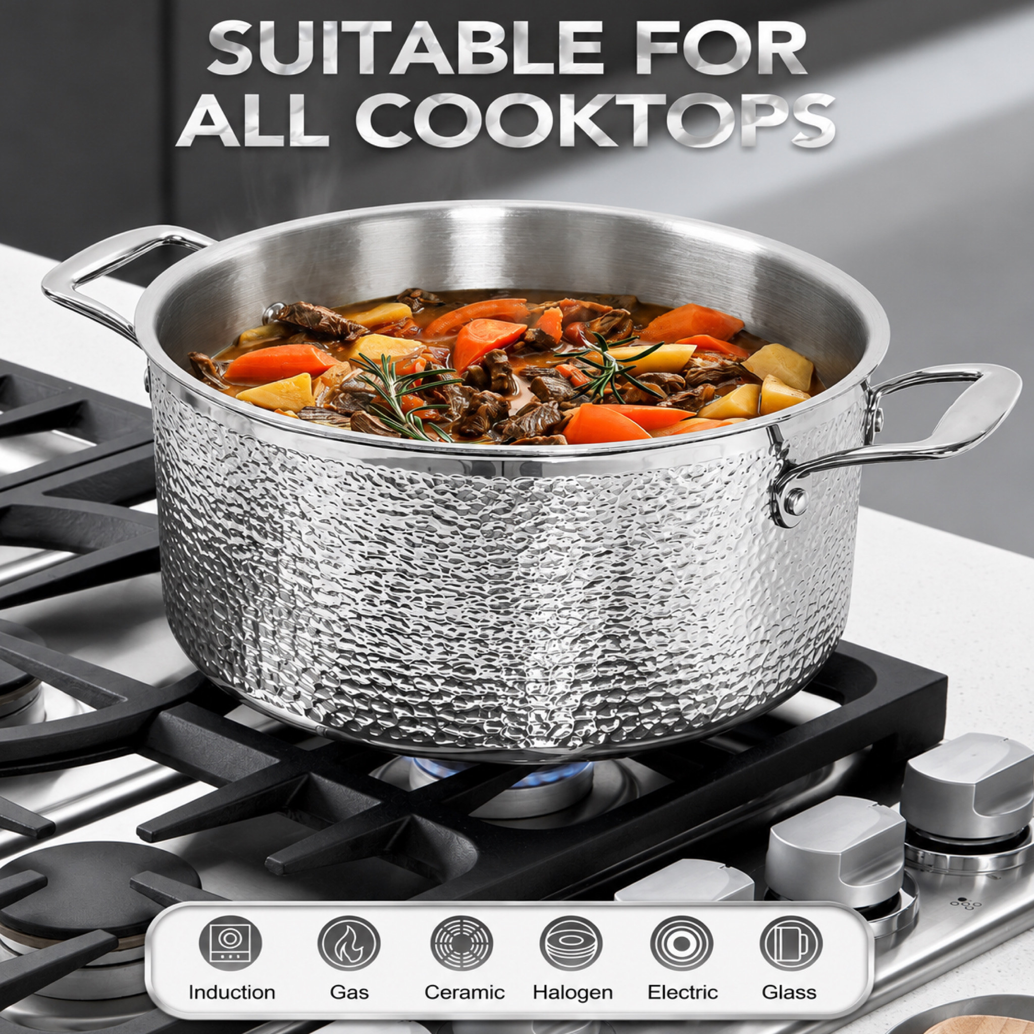 UAKEEN 32CM 10L Triply hammered stock pot
