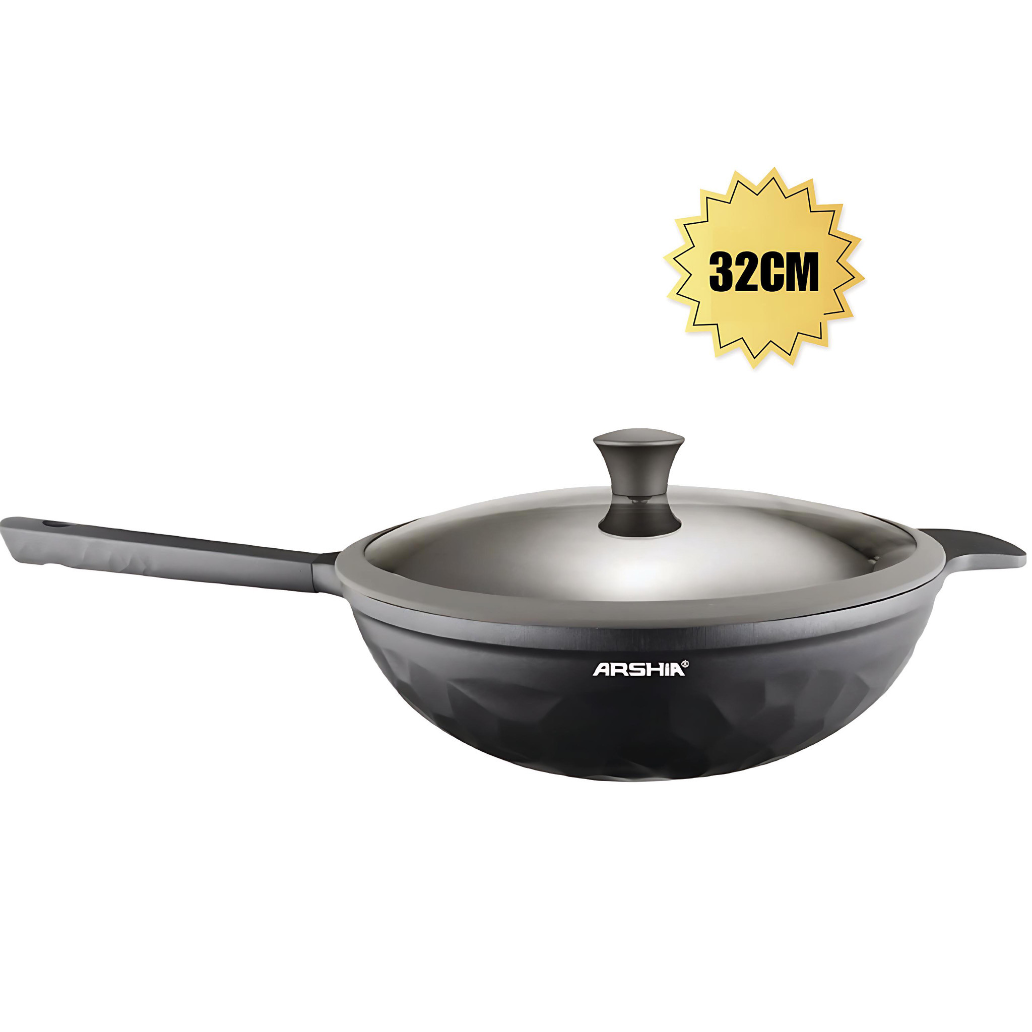 Arshia 32cm Diamond-Cast Wok Pan With Lid, CO110-3131