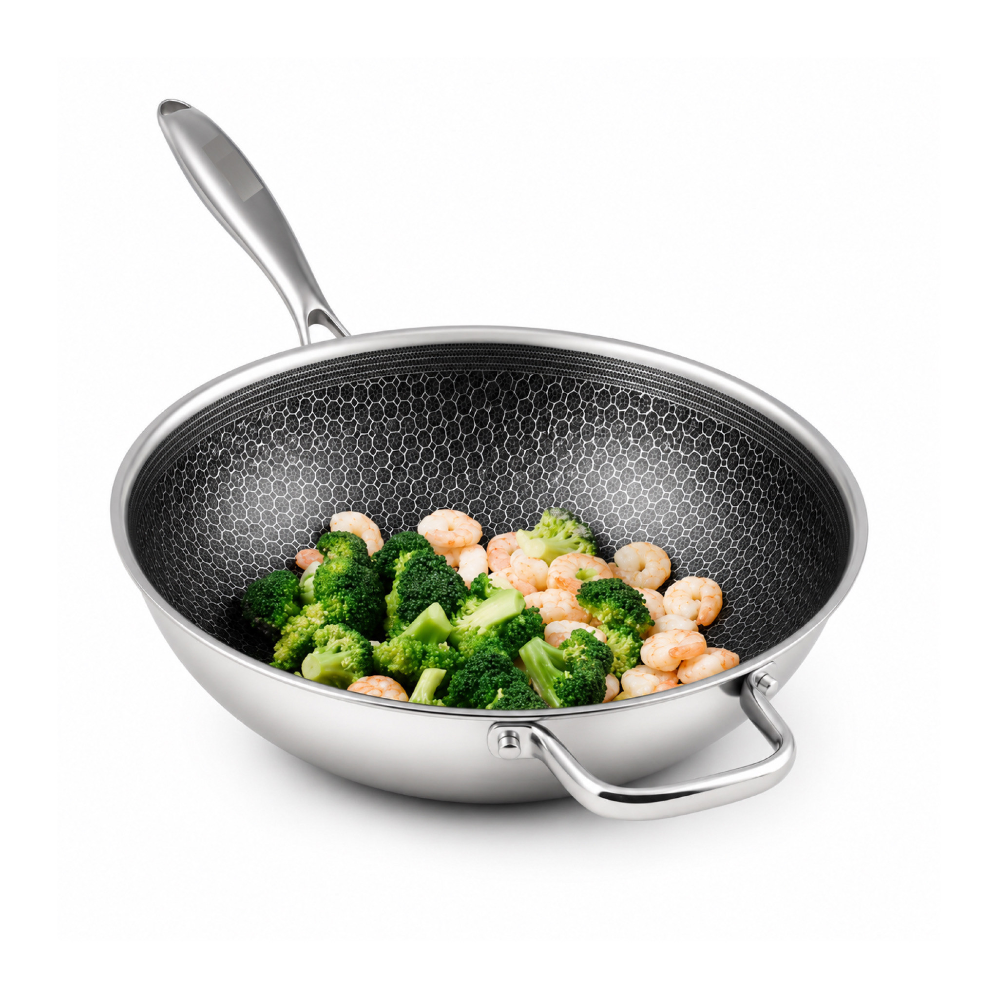 German Chef Hybrid 12-Inch Nonstick Stainless Steel Wok Pan With Lid, Stay-Cool Handle, PFOA Free, Compatible With All Cooktops