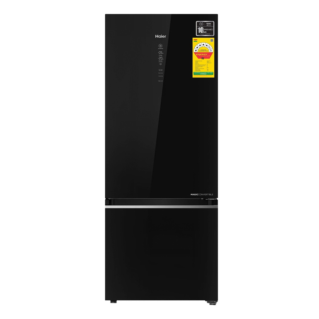 Haier 355 Ltr Triple Inverter 5 Star Frost-Free Premium Bottom Mounted Refrigerator with Digital Control Panel | Triple Inverter & Dual Fan Tech, Twist Ice Maker, Magic Cooling HRB-4053PKG-P ( Black Finish fridge )