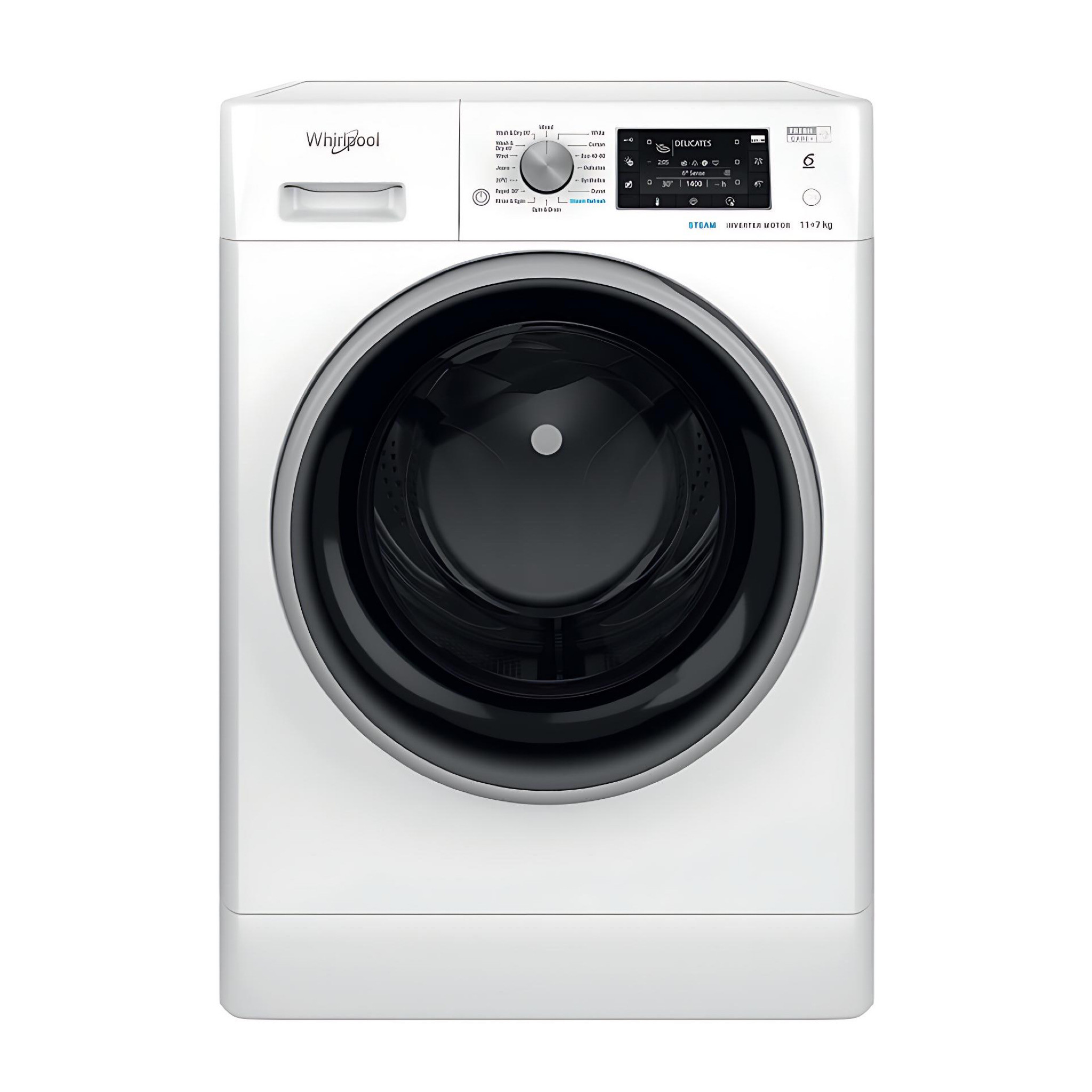 Whirlpool 9kg Front Loading Washing Machine| 1400 rpm, Colours Program, Innovative Delicate Steam, Gentle Stain Removal, White - FFD 9469 BSV UK