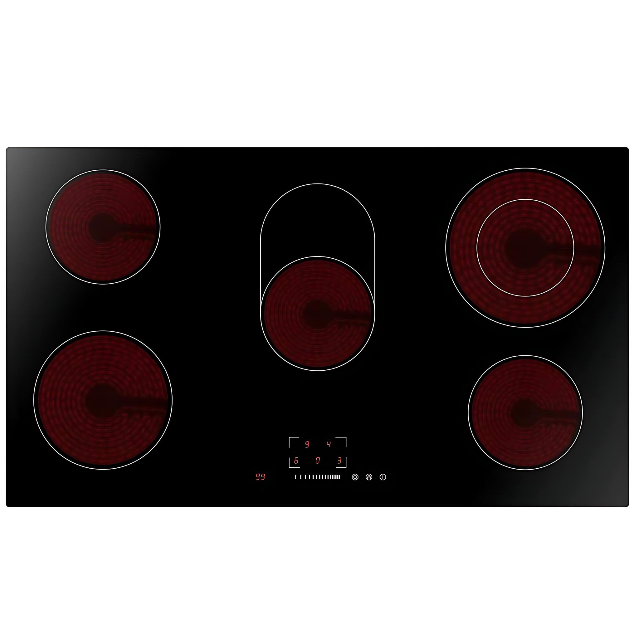 Midea 90cm 5 Burner Ceramic Electric Hob, Individual Timer, Automatic Safety Switch off, Residual heat indicator, 9-stage Power Setting - MC-HV848