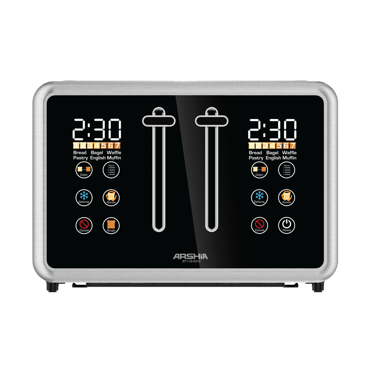 Arshia 4 Slice Digital Bread Toaster Black - BT118-3072