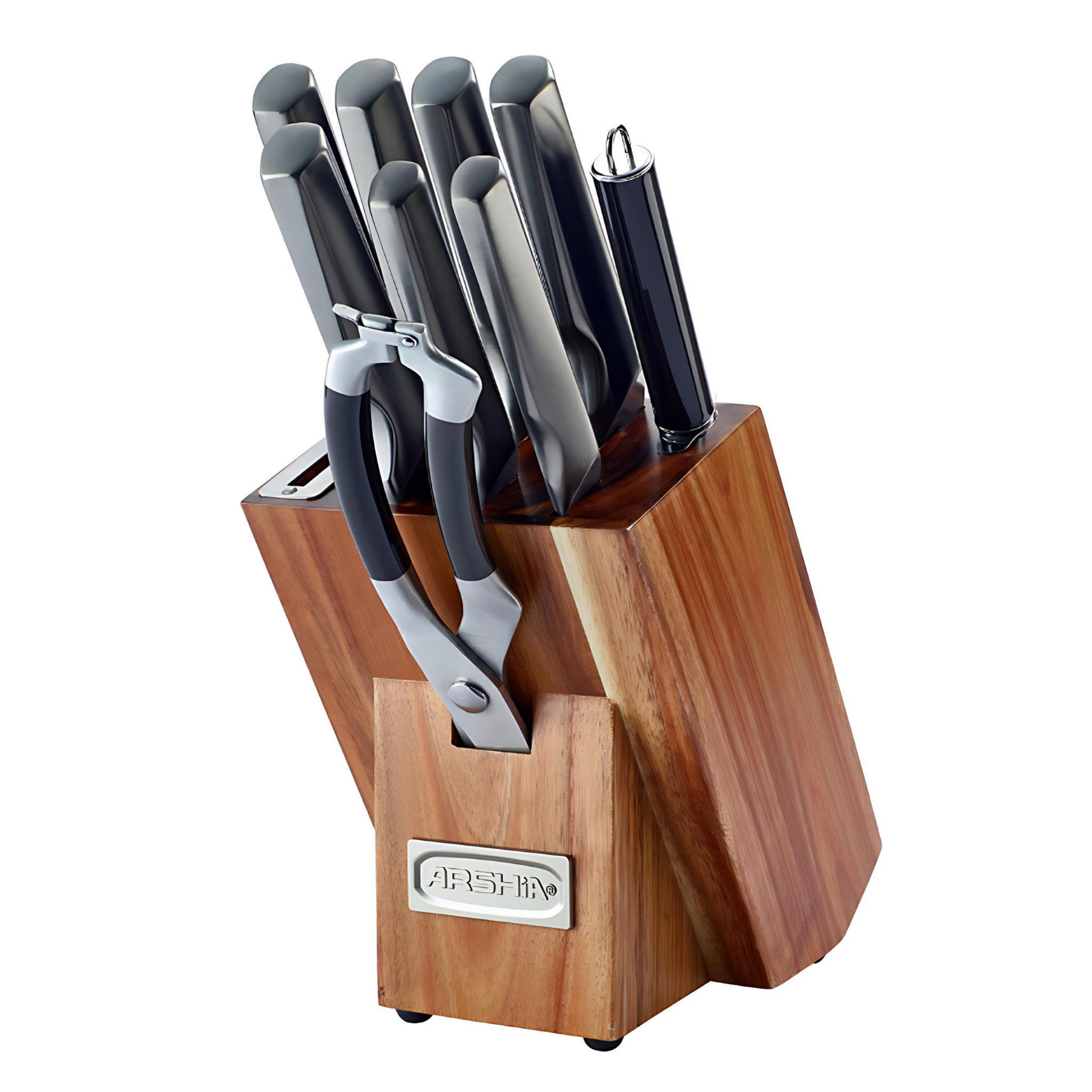 Arshia 10-Pcs Titanium Steel Knife Set With Wood Block Stand | KS112-3269
