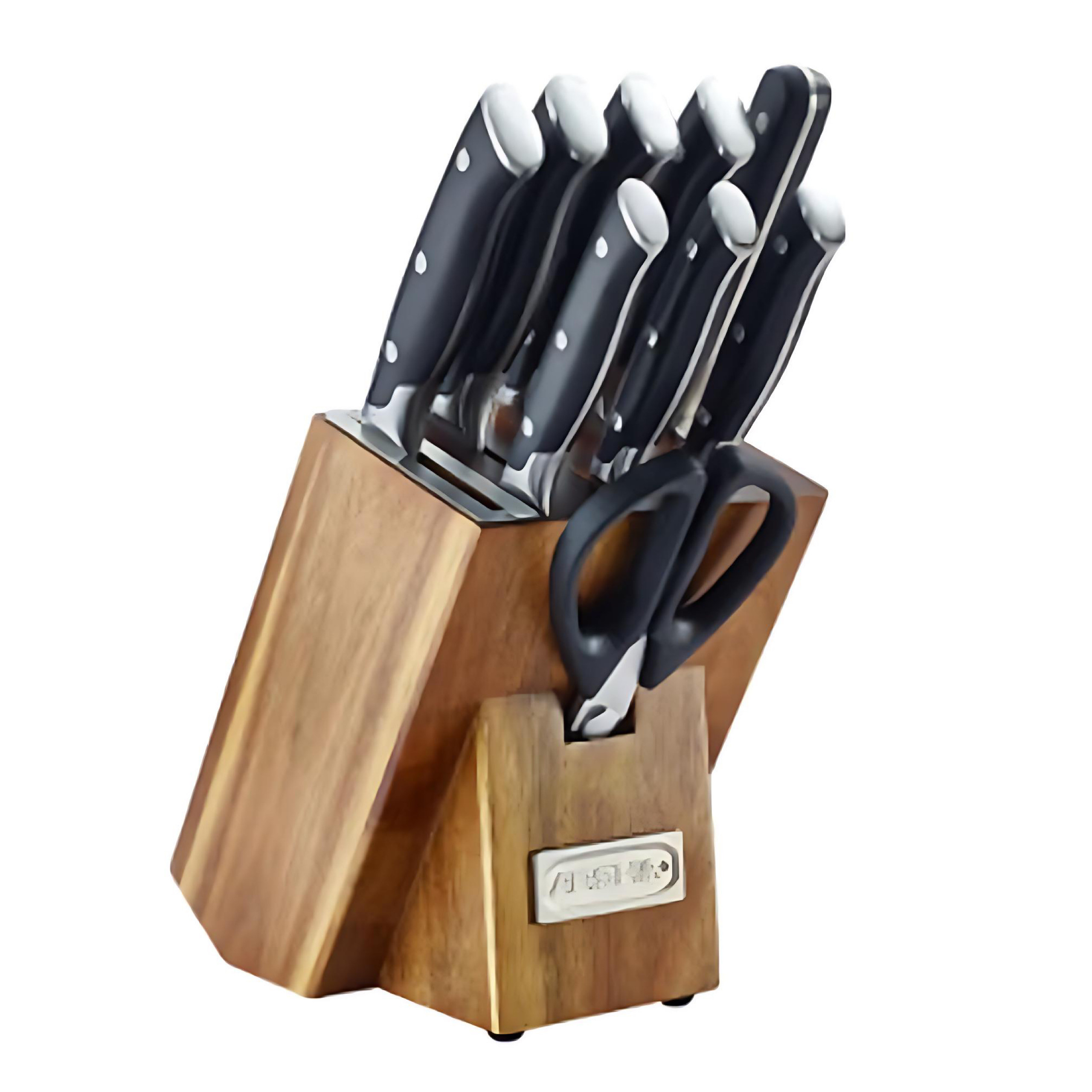 Arshia 10-Pcs German Steel Knife Set With Wood Block Stand | Black | K118-3094