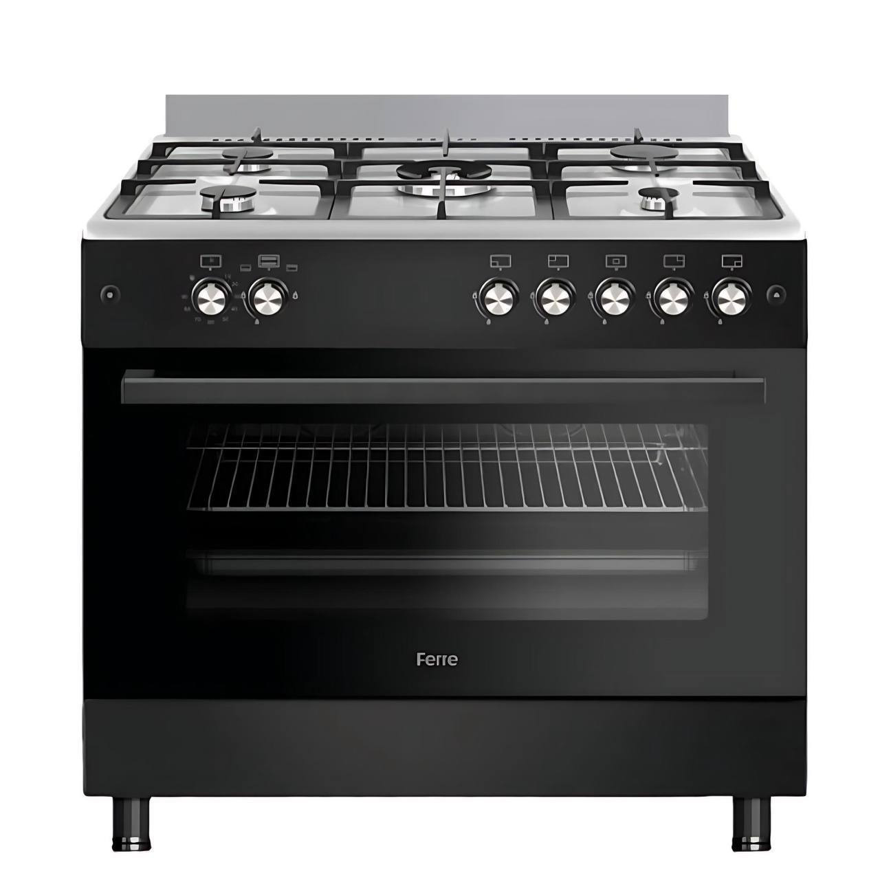 Ferre 90cm 5 burner gas cooker - cast iron support, auto ignition, oven grill
