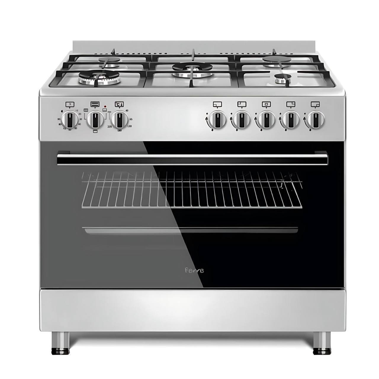Ferre 90cm 5 burner gas cooker - cast iron support, auto ignition, oven grill
