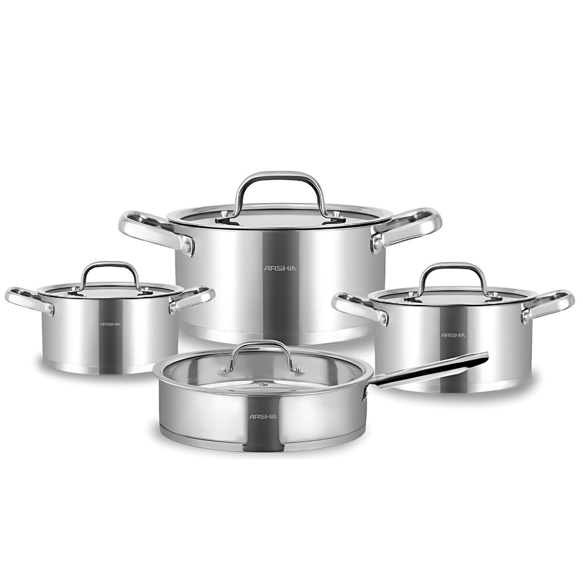 Arshia 8pcs heavy duty Stainless Steel Cookware Set with tempered glass lids | SS014-2767